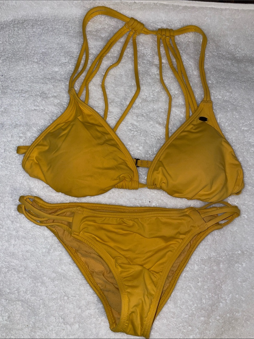 Mustard Yellow Strappy Triangle Bikini Set - Women Swim